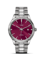 Tudor Style 41 Stainless Steel / Fluted / Burgundy-Diamond / Strap (12710-0019)