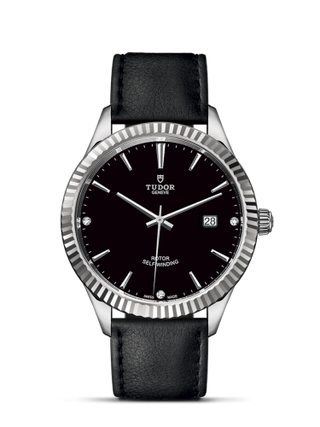 Tudor - 12710-0025  Style 41 Stainless Steel / Fluted / Black-Diamond / Strap