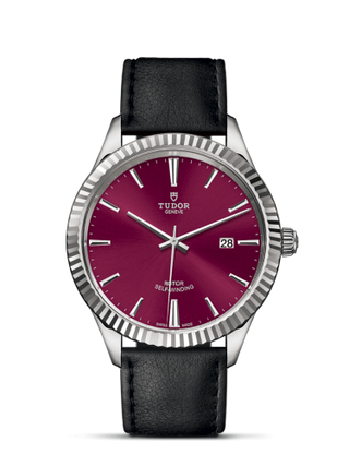 Tudor - 12710-0028  Style 41 Stainless Steel / Fluted / Burgundy / Strap