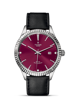 Tudor - 12710-0030  Style 41 Stainless Steel / Fluted / Burgundy-Diamond / Strap