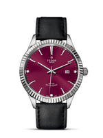 Tudor Style 41 Stainless Steel / Fluted / Burgundy / Strap (12710-0030)