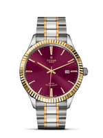 Tudor Style 41 Stainless Steel / Yellow Gold / Fluted / Burgundy / Strap (12713-0013)