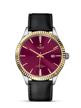 Tudor - 12713-0023  Style 41 Stainless Steel / Yellow Gold / Fluted / Burgundy / Strap