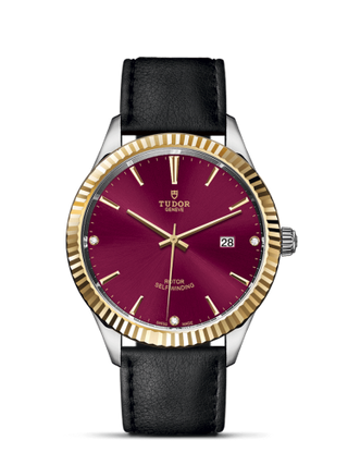 Tudor - 12713-0024  Style 41 Stainless Steel / Yellow Gold / Fluted / Burgundy-Diamond / Strap