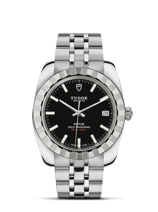 Tudor - 21010-0002  Classic 38 Stainless Steel / Fluted / Black / Bracelet