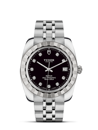 Tudor - 21010-0010  Classic 38 Stainless Steel / Fluted / Black-Diamond / Bracelet