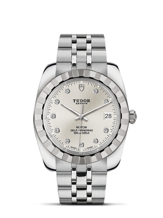 Tudor - 21010-0012  Classic 38 Stainless Steel / Fluted / Silver-Diamond / Bracelet