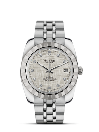 Tudor - 21010-0013  Classic 38 Stainless Steel / Fluted / Silver-Diamond / Bracelet