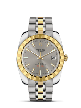 Tudor - 21013-0001  Classic 38 Stainless Steel / Yellow Gold / Fluted / Silver / Bracelet