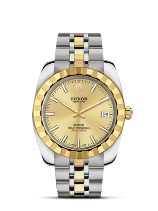 Tudor - 21013-0002  Classic 38 Stainless Steel / Yellow Gold / Fluted / Champagne / Bracelet