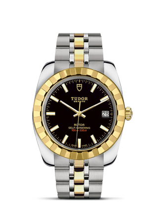 Tudor - 21013-0003  Classic 38 Stainless Steel / Yellow Gold / Fluted / Black / Bracelet