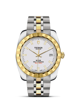 Tudor - 21013-0004  Classic 38 Stainless Steel / Yellow Gold / Fluted / White / Bracelet