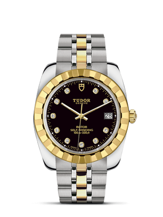 Tudor - 21013-0005  Classic 38 Stainless Steel / Yellow Gold / Fluted / Black-Diamond / Bracelet