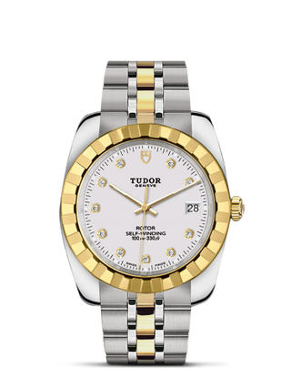 Tudor - 21013-0006  Classic 38 Stainless Steel / Yellow Gold / Fluted / White-Diamond / Bracelet