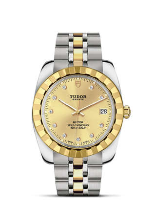 Tudor - 21013-0007  Classic 38 Stainless Steel / Yellow Gold / Fluted / Champagne-Diamond / Bracelet