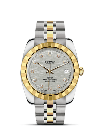 Tudor - 21013-0009  Classic 38 Stainless Steel / Yellow Gold / Fluted / Silver-Diamond / Bracelet