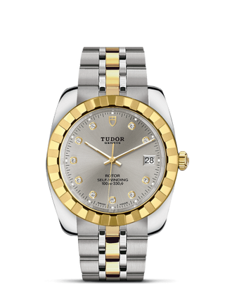 Tudor - 21013-0012  Classic 38 Stainless Steel / Yellow Gold / Fluted / Silver-Diamond / Bracelet