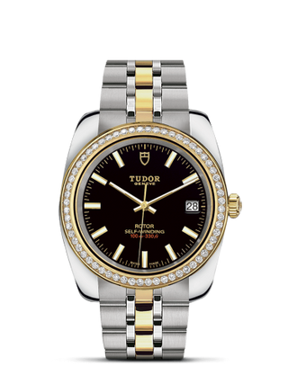 Tudor - 21023-0001  Classic 38 Stainless Steel / Yellow Gold / Diamond / Black / Bracelet