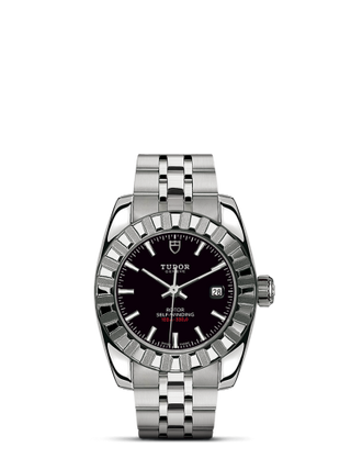 Tudor - 22010-0001  Classic 28 Stainless Steel / Fluted / Black / Bracelet