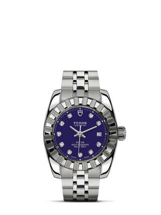 Tudor - 22010-0008  Classic 28 Stainless Steel / Fluted / Blue-Diamond / Bracelet