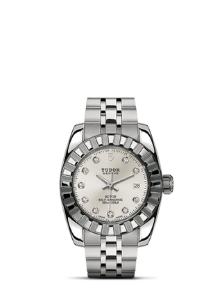 Tudor - 22010-0009  Classic 28 Stainless Steel / Fluted / Silver-Diamond / Bracelet