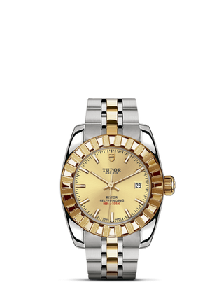 Tudor - 22013-0002  Classic 28 Stainless Steel / Yellow Gold / Fluted / Champagne / Bracelet