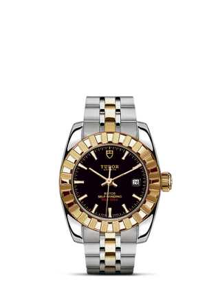 Tudor - 22013-0003  Classic 28 Stainless Steel / Yellow Gold / Fluted / Black / Bracelet