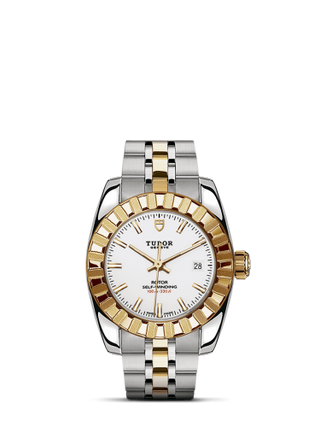 Tudor - 22013-0004  Classic 28 Stainless Steel / Yellow Gold / Fluted / White / Bracelet