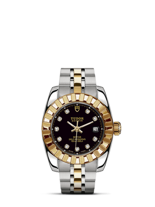 Tudor - 22013-0005  Classic 28 Stainless Steel / Yellow Gold / Fluted / Black-Diamond / Bracelet