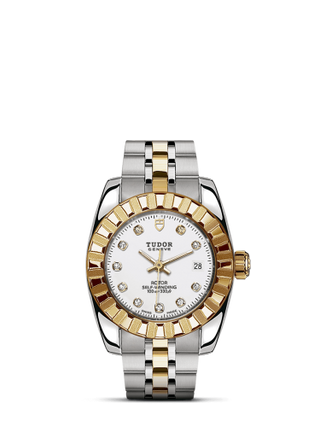 Tudor - 22013-0006  Classic 28 Stainless Steel / Yellow Gold / Fluted / White-Diamond / Bracelet