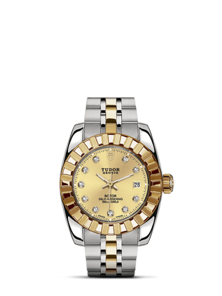 Tudor - 22013-0007  Classic 28 Stainless Steel / Yellow Gold / Fluted / Champagne-Diamond / Bracelet