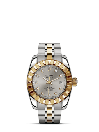 Tudor - 22013-0012  Classic 28 Stainless Steel / Yellow Gold / Fluted / Silver-Diamond / Bracelet