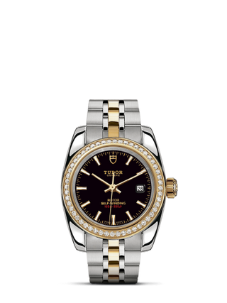 Tudor - 22023-0007  Classic 28 Stainless Steel / Yellow Gold / Diamond / Black / Bracelet