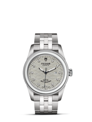 Tudor - 53000-0009  Glamour Date 31 Stainless Steel / Jacquard Silver-Diamond / Bracelet