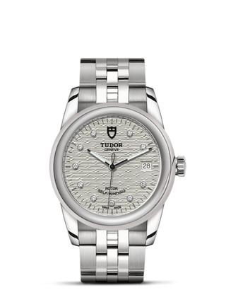 Tudor - 55000-0004  Glamour Date 36 Stainless Steel / Jacquard Silver-Diamond / Bracelet