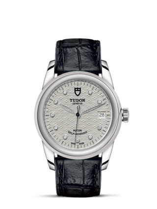 Tudor - 55000-0058  Glamour Date 36 Stainless Steel / Jacquard Silver-Diamond / Strap