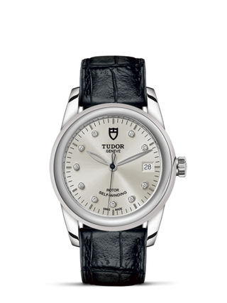 Tudor - 55000-0076  Glamour Date 36 Stainless Steel / Silver-Diamond / Strap