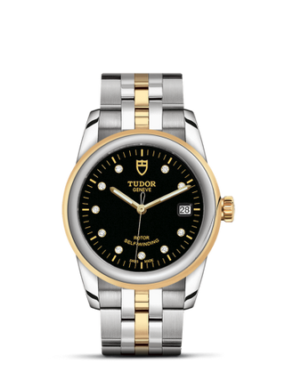 Tudor - 55003-0008  Glamour Date 36 Stainless Steel / Yellow Gold / Black-Diamond / Bracelet