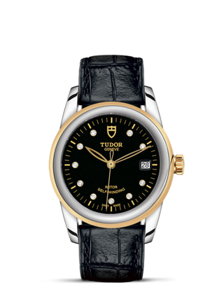 Tudor - 55003-0037  Glamour Date 36 Stainless Steel / Yellow Gold / Black-Diamond / Strap