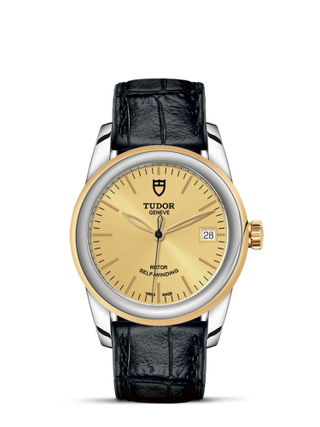 Tudor - 55003-0044  Glamour Date 36 Stainless Steel / Yellow Gold / Champagne/ Strap