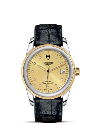 Tudor - 55003-0051  Glamour Date 36 Stainless Steel / Yellow Gold / Champagne-Diamond / Strap