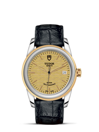 Tudor - 55003-0060  Glamour Date 36 Stainless Steel / Yellow Gold / Jacquard Champagne / Strap