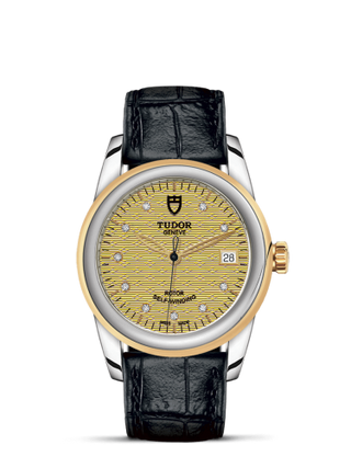 Tudor - 55003-0068  Glamour Date 36 Stainless Steel / Yellow Gold / Jacquard Champagne-Diamond / Strap