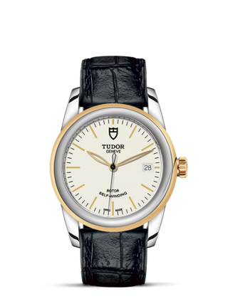 Tudor - 55003-0086  Glamour Date 36 Stainless Steel / Yellow Gold / Opaline / Strap