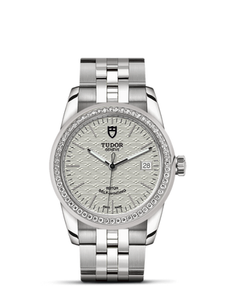 Tudor - 55020-0002  Glamour Date 36 Stainless Steel / Diamond / Jacquard Silver / Bracelet