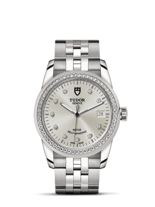 Tudor - 55020-0003  Glamour Date 36 Stainless Steel / Diamond / Silver-Diamond / Bracelet