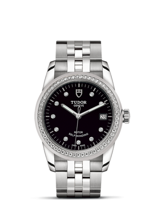 Tudor - 55020-0007  Glamour Date 36 Stainless Steel / Diamond / Black-Diamond / Bracelet