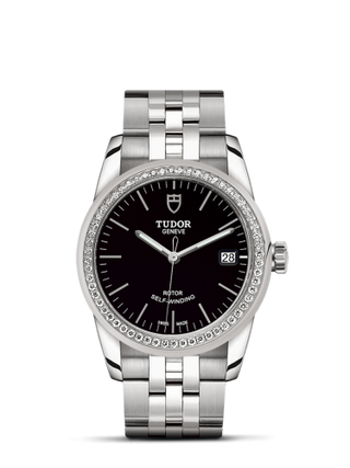 Tudor - 55020-0008  Glamour Date 36 Stainless Steel / Diamond / Black / Bracelet