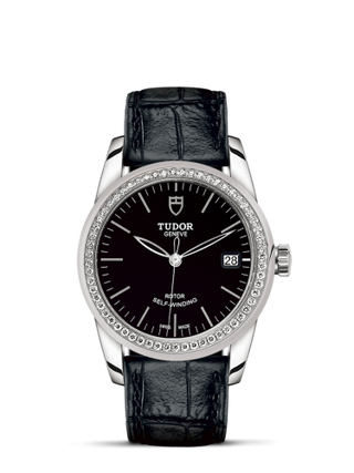 Tudor - 55020-0052  Glamour Date 36 Stainless Steel / Diamond / Black / Strap