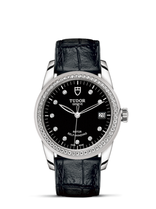 Tudor - 55020-0053  Glamour Date 36 Stainless Steel / Diamond / Black-Diamond / Strap